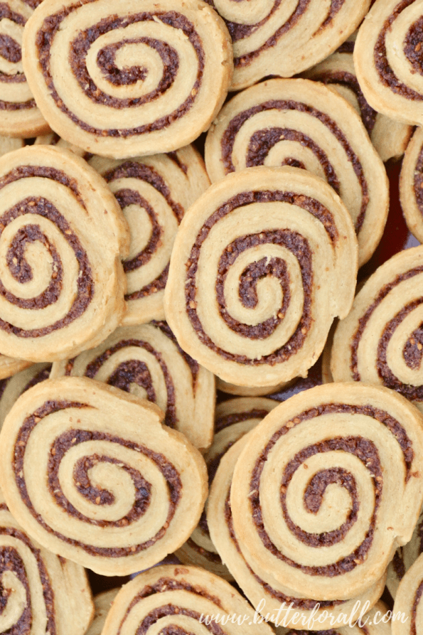 A close-up of cranberry sourdough pinwheels.