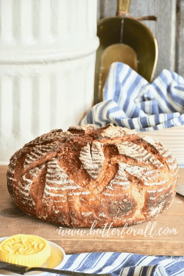 A perfect whole grain sourdough boule.