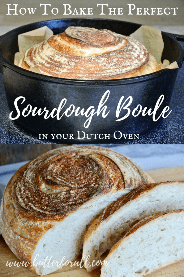 Sourdough loaves with text overlay.