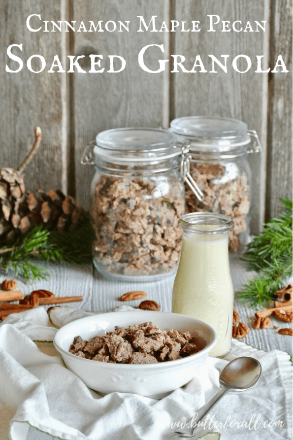 A bowl of granola with text overlay.