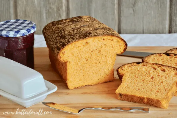 A fresh loaf of sweet potato sourdough perfect for toasting and eating with butter and jam.