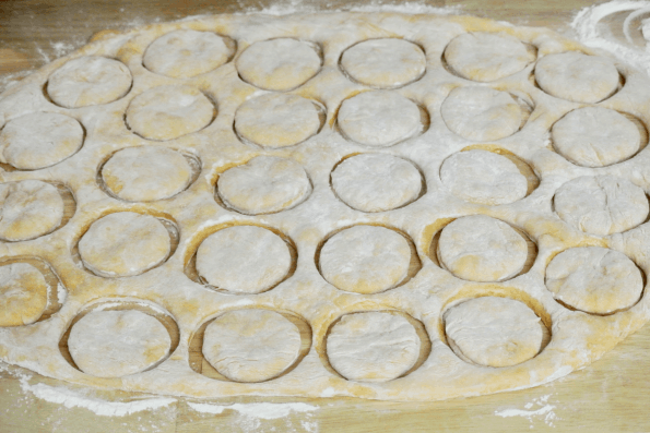 Cutting the English muffins.