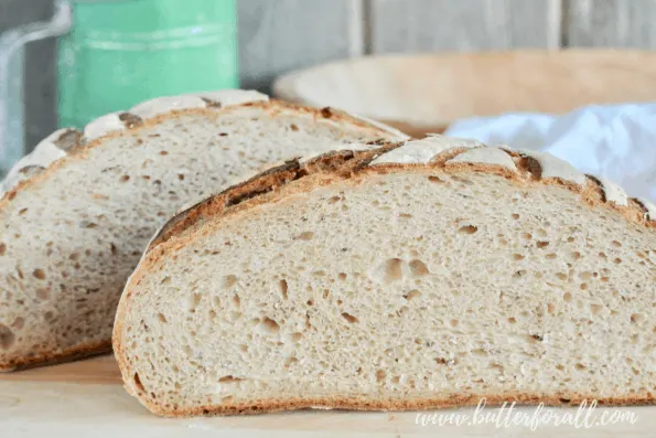 A cut loaf showing the soft and fluffy crumb.