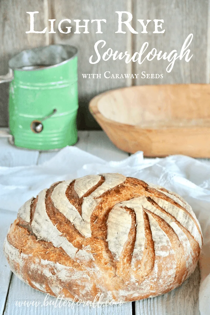 A soft and chewy sourdough boule made with the perfect percentage of rye flour for flavor and workability. #starter #bread #boule #sourdough #caraway #traditional #baking #rye #heirloomgrains #realfood #wisetraditions