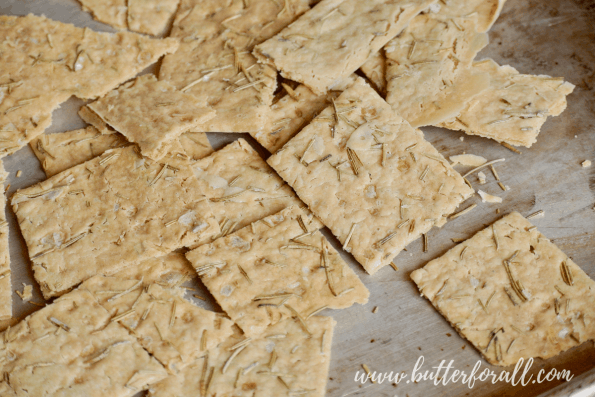 A pan of sourdough discard crackers fresh from the oven.