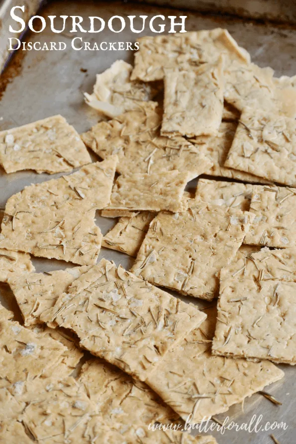 Sourdough crackers with text overlay.