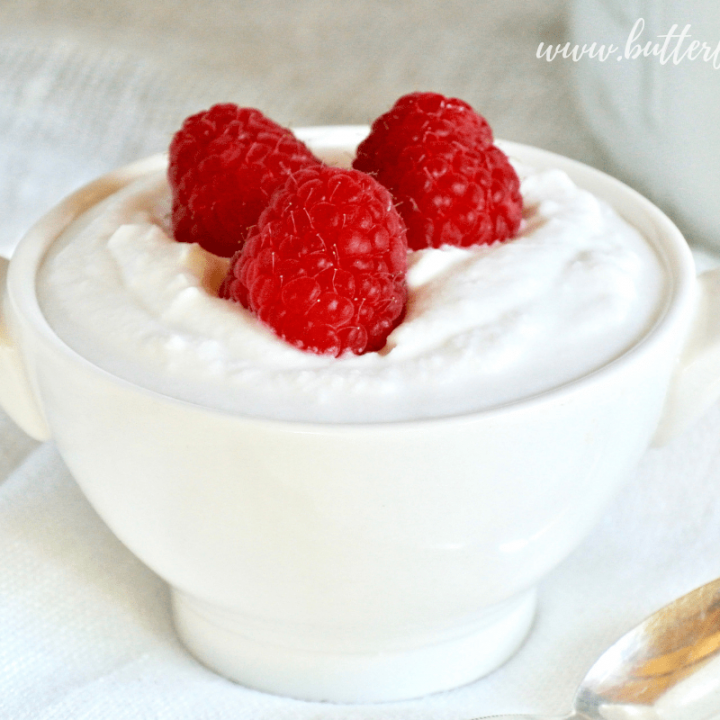 A bowl full of rich and creamy coconut yogurt is a great source of gut friendly probiotics and healthy fats!