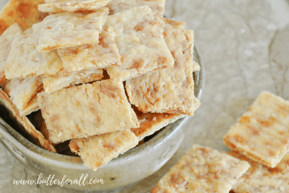 A bowl of sourdough cheese crackers.