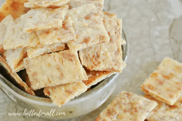 A bowl of sourdough cheese crackers.