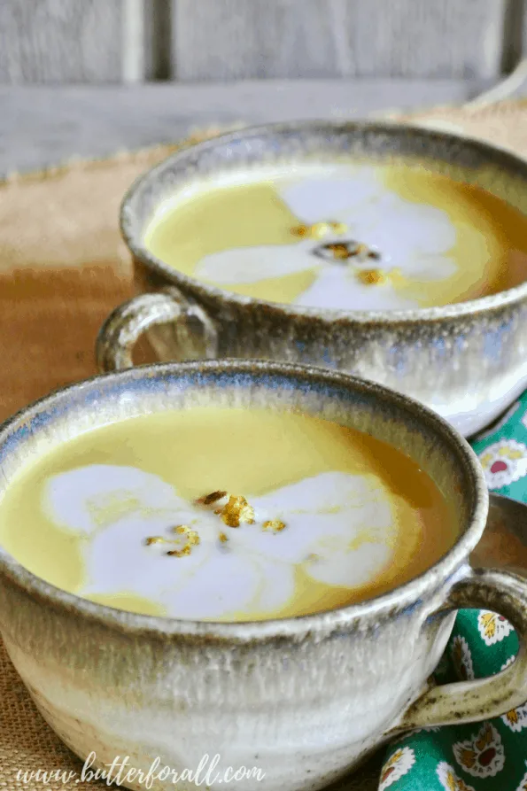 Bowls of coconut curry soup.