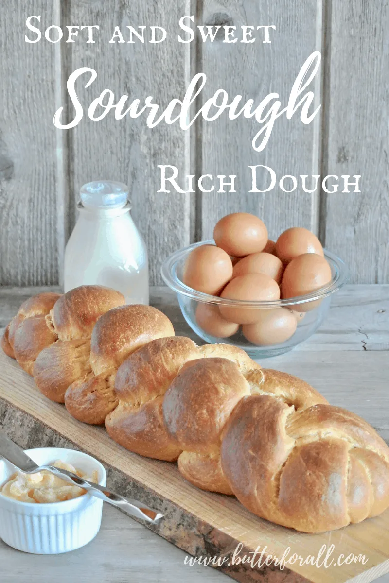 This rich sourdough makes a loaf of Challah so very soft and perfect for toasting and serving with Pâté. #starter #bread #sourdough #fermented #realfood #nourishing #wisetraditions #challah #braidedbread #sweetbuns #dinnerrolls #sweetbread #richdough #brioche