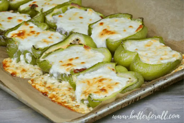 A tray of stuffed peppers.