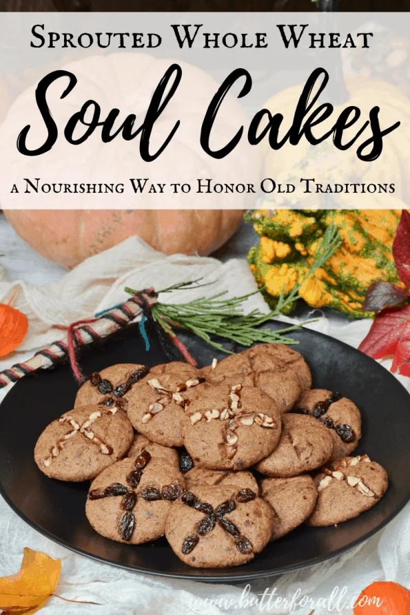 A plate of soul cakes with text overlay.