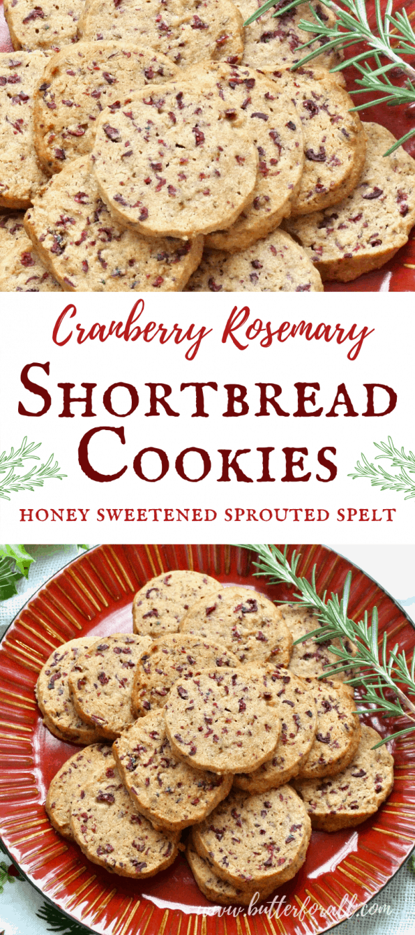 A collage of cranberry rosemary shortbread cookies with text overlay.