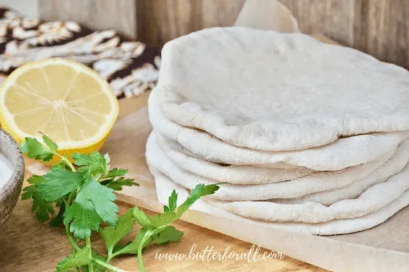 A stack of sourdough pita bread.