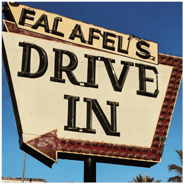 The Falafel's Drive In marquee in San Jose, California.