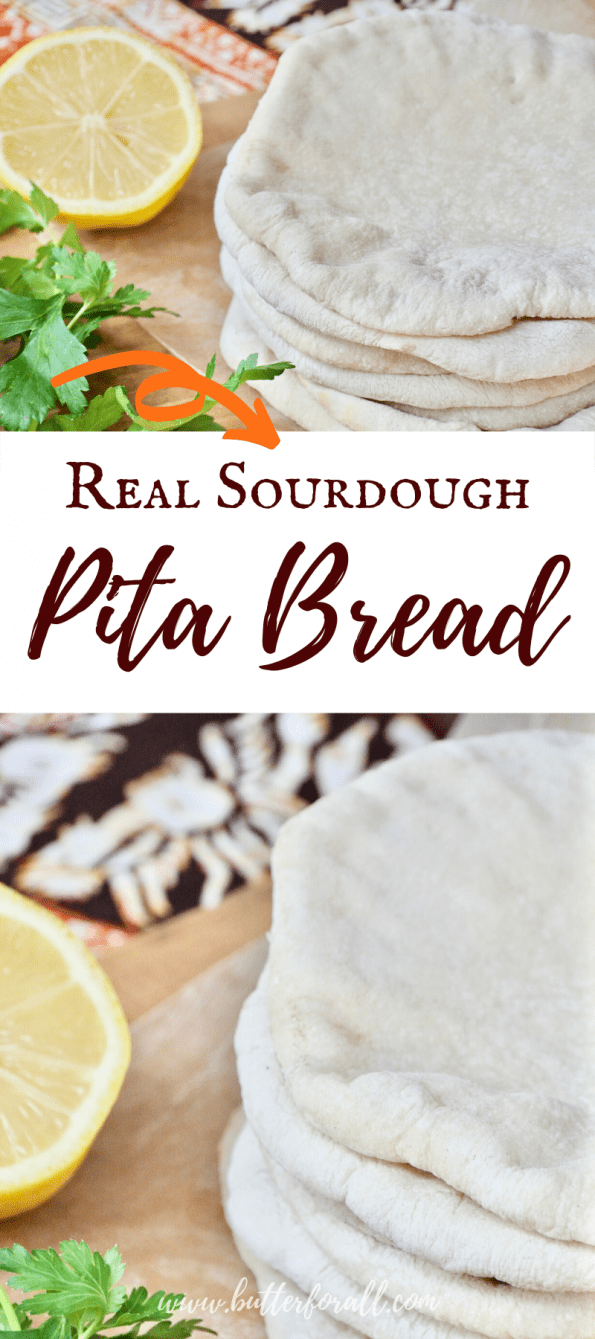 A collage of pita bread with text overlay.