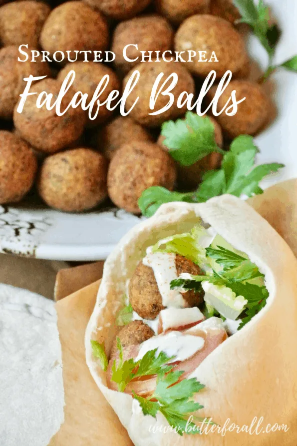 A bowl of falafel balls with text overlay.