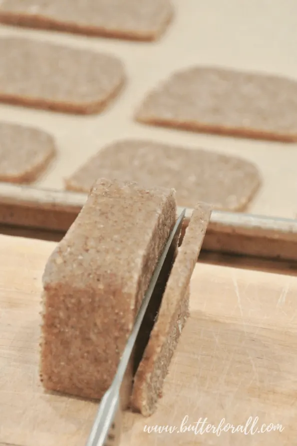 Slicing the dough rectangle.