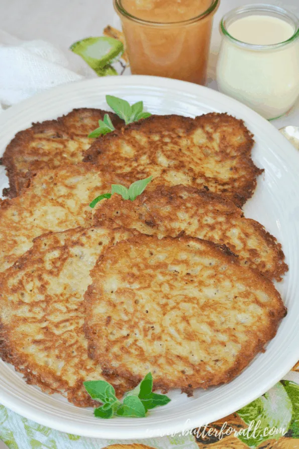 A plate of sourdough potato pancakes.