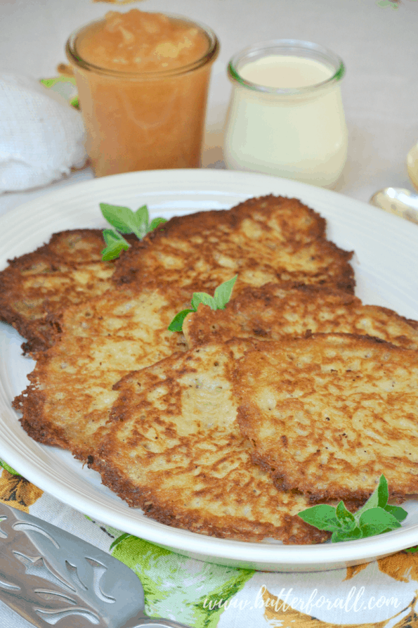 A plate of sourdough potato pancakes.