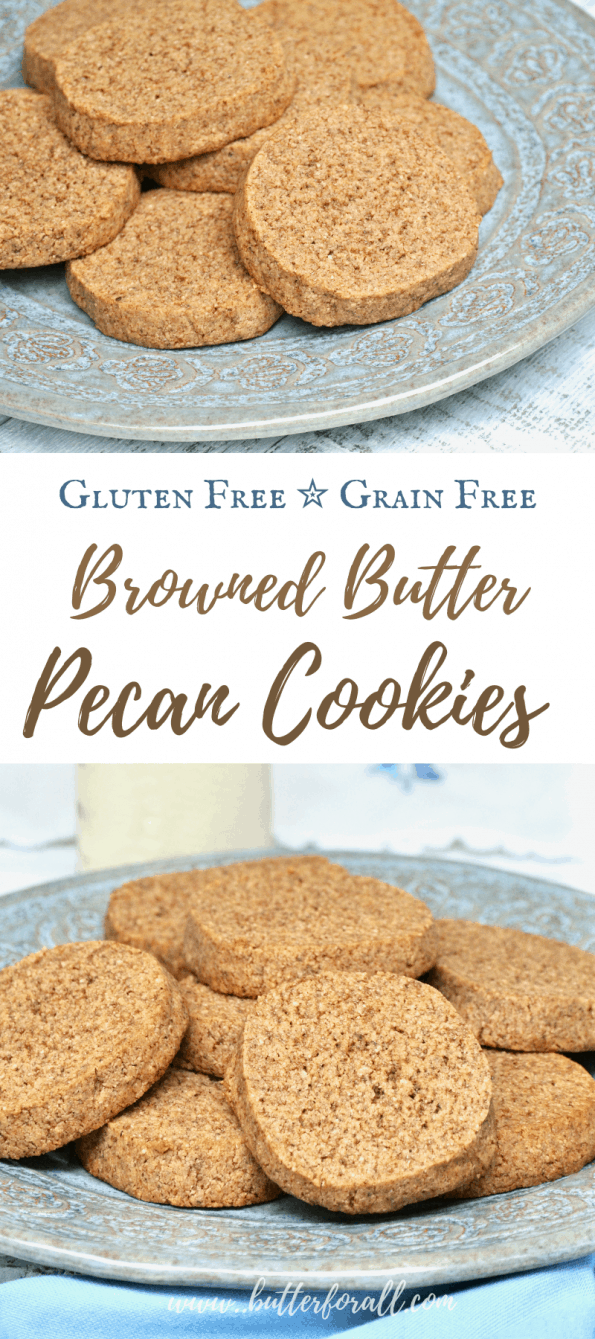 A collage of browned butter pecan cookies with text overlay.