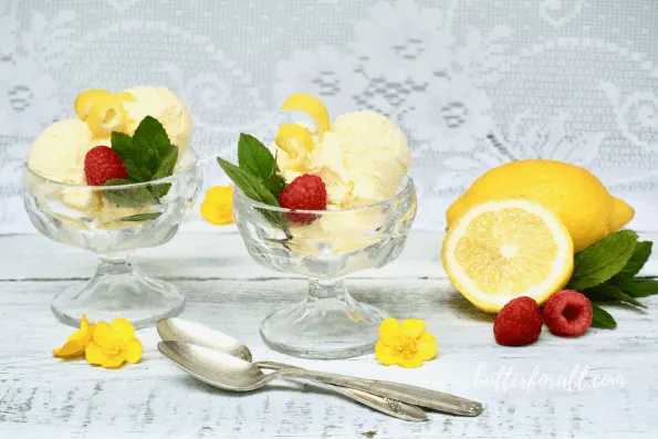 A bowls of cultured raw lemon ice cream.