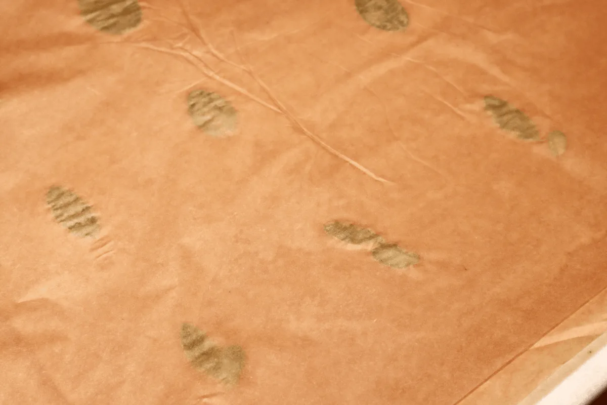 Sourdough pastry with sage leaves and parchment covering.