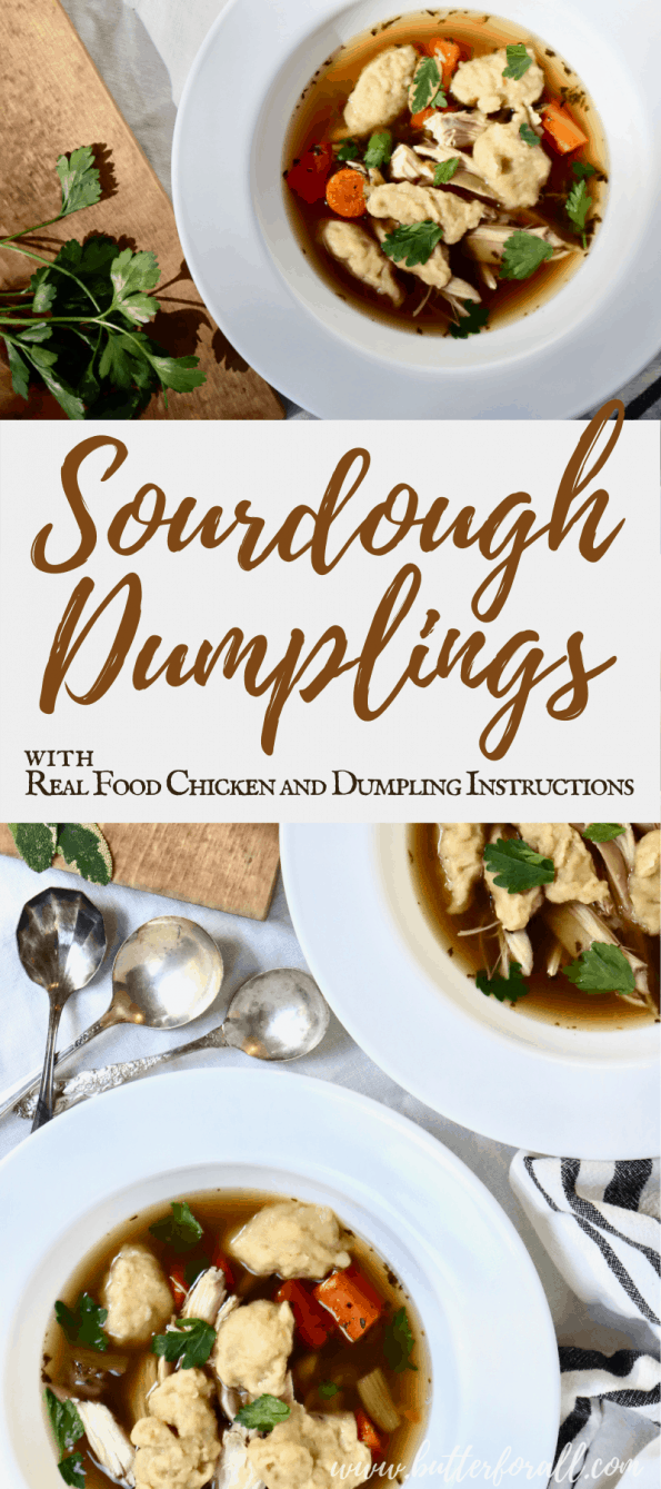 Long Pinterest image showing bowls of Chicken and Dumpling Soup with text overlay.