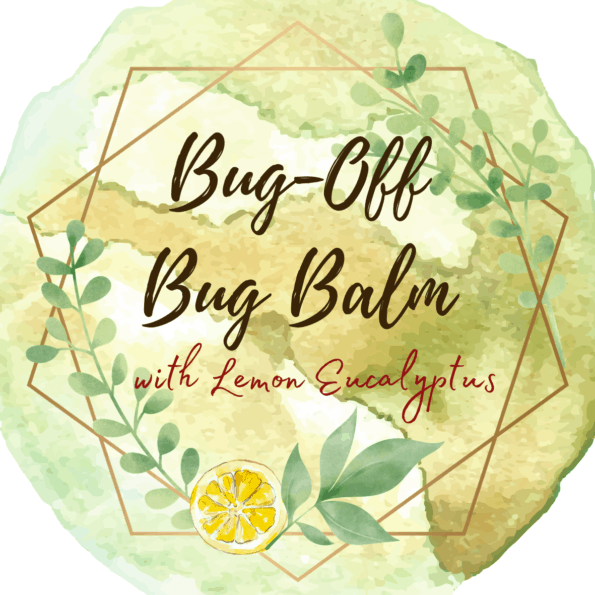 Watercolor label for a lemon eucalyptus bug balm.