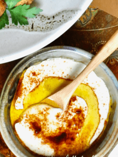 Tahini dressing with olive oil and spices.