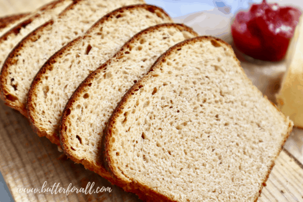 Thinly sliced Kamut sourdough sandwich bread.