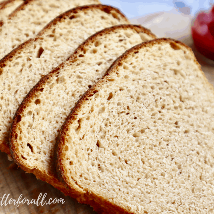 Thinly sliced Kamut sourdough sandwich bread.