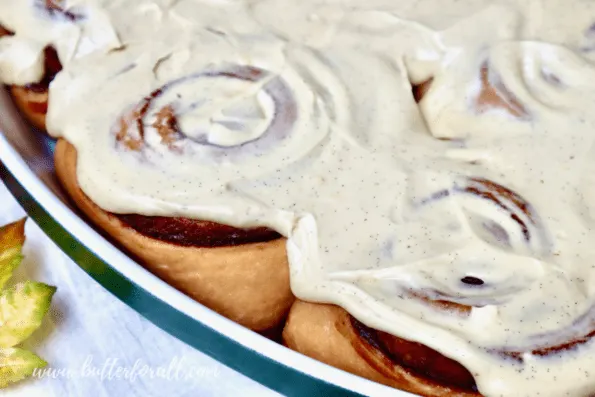 Cinnamon rolls loaded with vanilla cream cheese frosting.