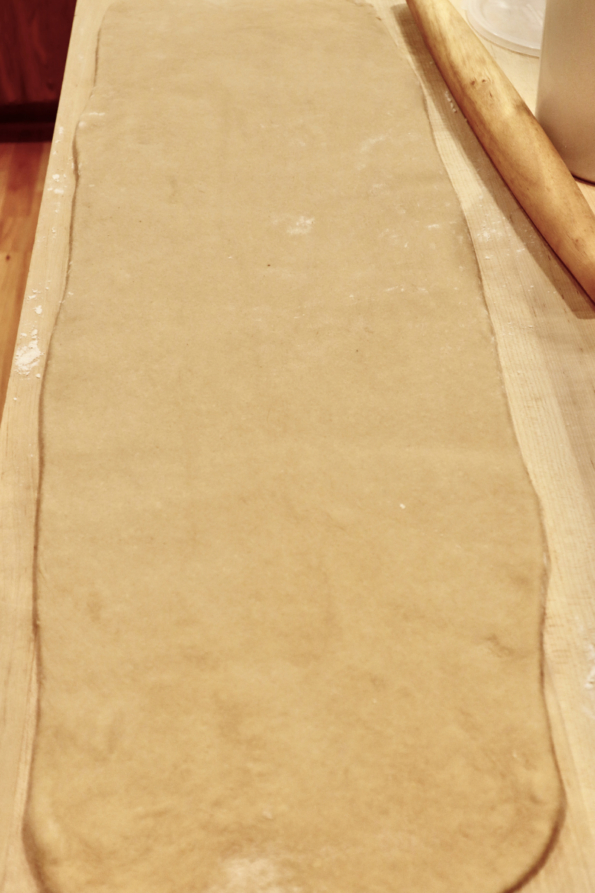 Rolled dough ready for filling.