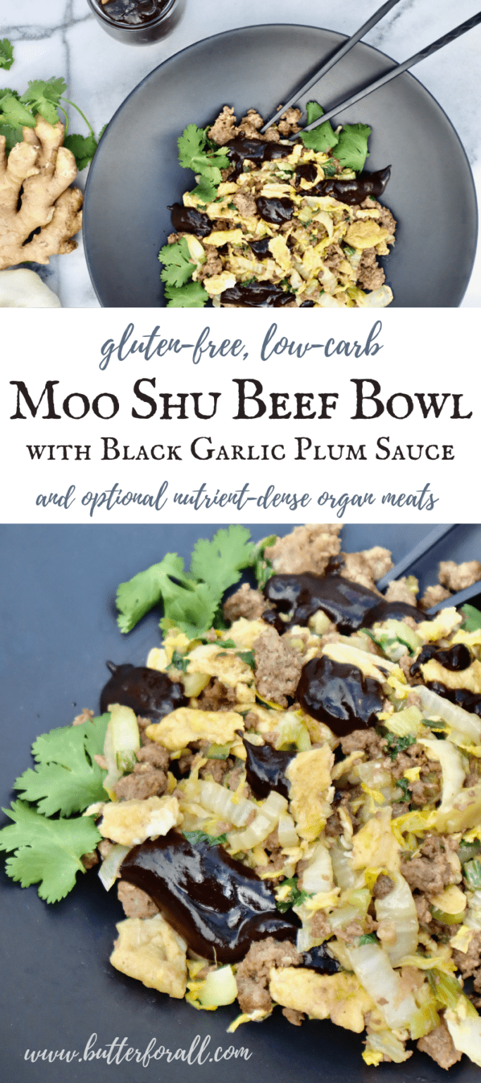 Moo Shu Beef Bowl With Black Garlic Plum Sauce and Optional Nutrient