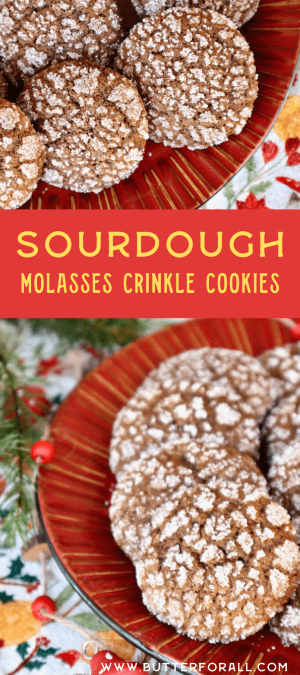 Collage image of platters of crinkle top sourdough cookies with title text overlay.