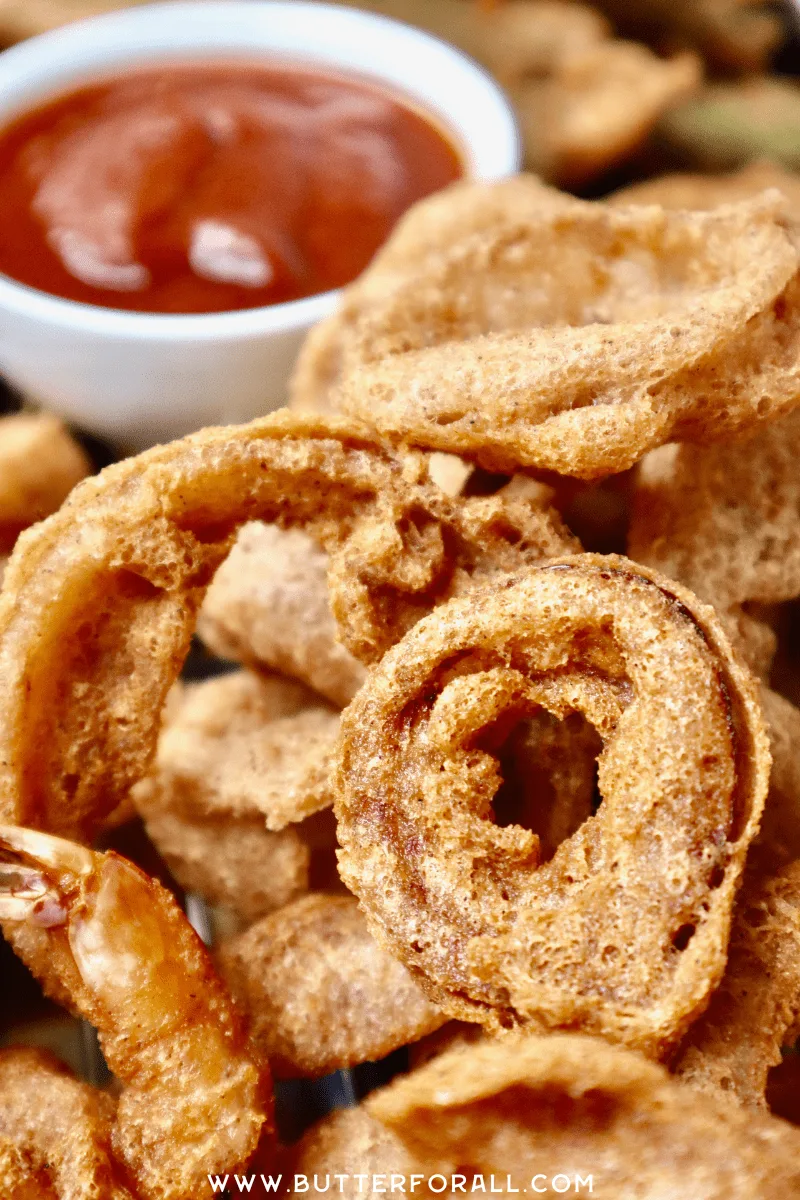 Golden and crispy fried onion rings.