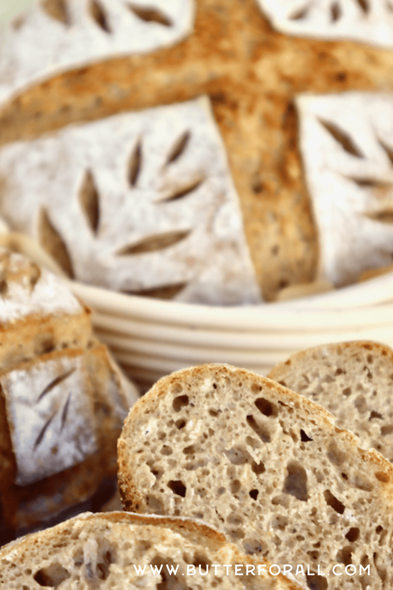 Thick slices of this heritage bread show the hearty whole-grain texture and even crumb. 