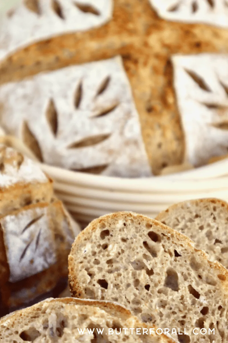 Thick slices of this heritage bread show the hearty whole-grain texture and even crumb.